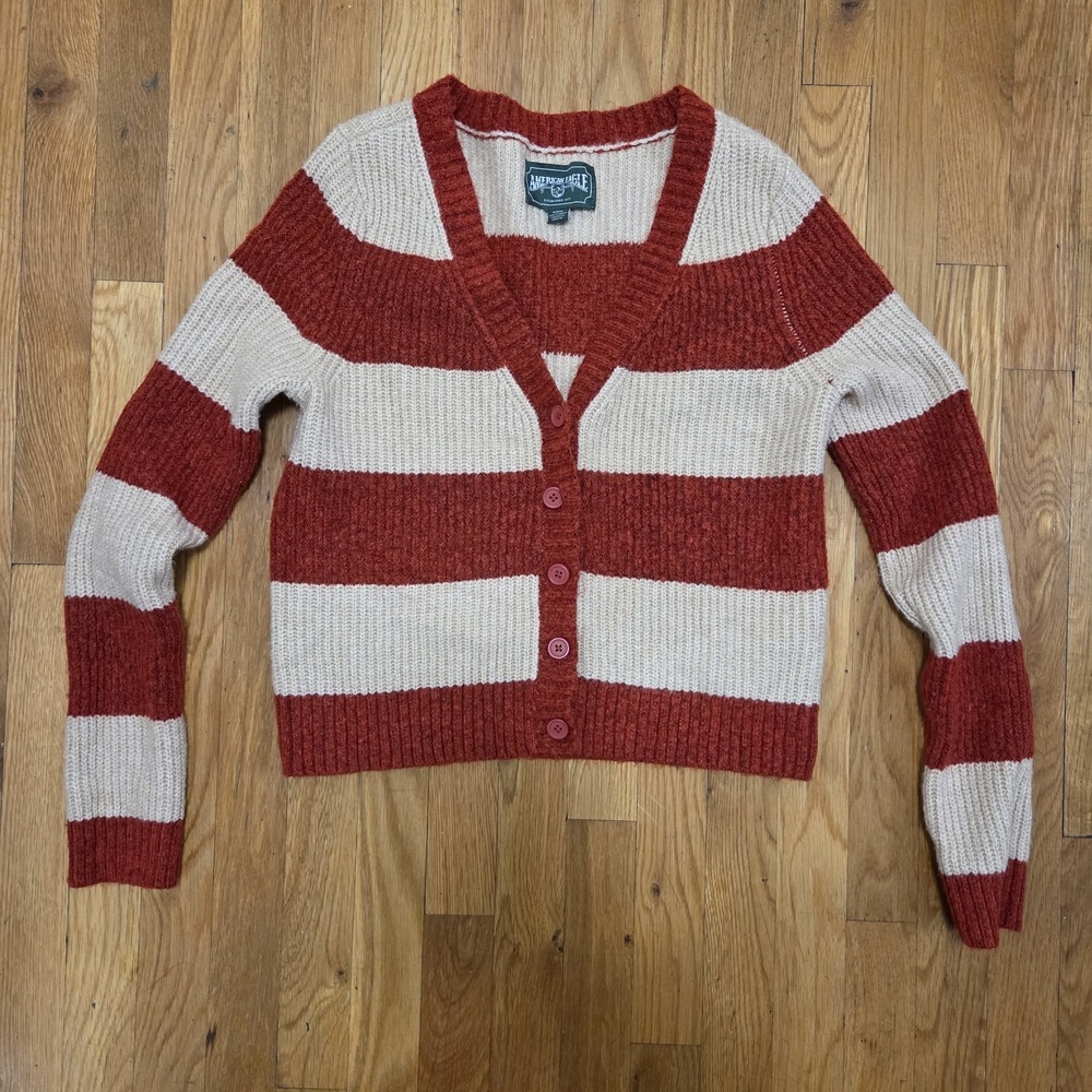 American Eagle Unisex Preppy Harry Potter VNeck Cardigan Sweater Red And Beige M
